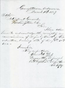 Letter from Dagworthy Derrickson Joseph to the Adjutant General, March 1, 1869