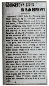 Georgetown Girls in Bad Runaway (Grace Holson) The Evening Journal (Wilmington, DE), Fri, Jul 31, 1908